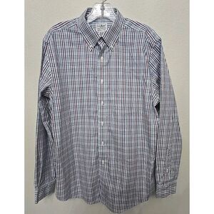 LL Bean Sz 15½ - 34 Sport Shirt Blue Plaid‎ Wrinkle Free Slightly Fitted Men's